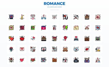 Titiz bir şekilde hazırlanmış 45 Düz Hat Romantizm için vektör simgeleri, 128x128 PIXEL mükemmel kalitede ulaştırılmış uzlaşmaz tasarım standartları için.