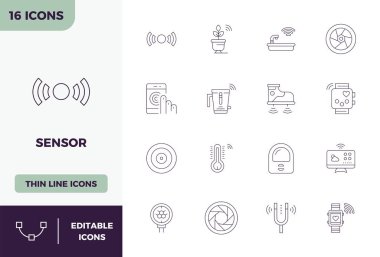 Bu sensör vektör simgesi paketi 128x128 PIXEL mükemmel formatta, dijital arayüzleri geliştirmek için mükemmel 16 adet Minimal Line tasarımını içerir.