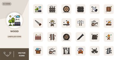 Mükemmel dengelenmiş 24 Doğrulu PIXEL Wood için mükemmel vektör simgeleri, dijital tasarım projelerinde uyumlu entegrasyon için 128x128 boyutunda.