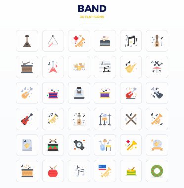 Devrim niteliğindeki 36 PIXEL mükemmel vektör simgesi Band 'den esinlenerek, 128x128 çözünürlüklü minimal düz formatta oluşturuldu..