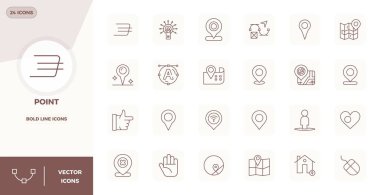 Point için 24 Bold Line vektör simgesi içeren el yapımı koleksiyon, 128x128 PIXEL mükemmel çözünürlükte optimum dijital deneyimler için.