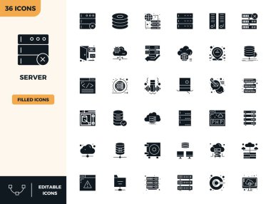 36 128x128 vektör simgelerinden oluşan küratörlü paket PIXEL mükemmel berraklığa sahip sunucu kavramları etrafında odaklanmış..