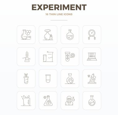 Deney için İnce Çizgi Tasarımı 'nda 16 vektör simgesinin yer aldığı kapsamlı paket, Crisp 128x128 PIXEL mükemmel kalite.