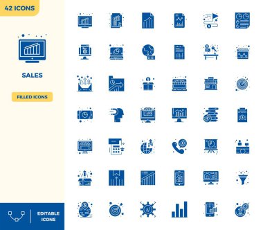 42 vektör simgesinin yer aldığı kapsamlı paket Satışlar için Dolu Tasarım, Crisp 128x128 PIXEL mükemmel kalite.