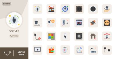 Outlet için özenle düzenlenmiş 24 Düz vektör simgesi, tutarlı marka temsili ve kullanıcı deneyimi için 128x128 PIXEL mükemmel çözünürlüğe sahiptir.