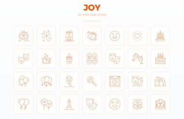İnce Çizgi Tasarım 'da 28 adet 128x128 vektör ikonundan oluşan küratörlü paket, PIXEL mükemmel berraklığa sahip Joy kavramları etrafında merkezlenmiştir..