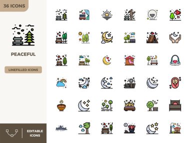 Peaceful için 36 Düz Doğrusal Renk vektör simgesinin özel koleksiyonu, 128x128 PIXEL ile geliştirilmiş premium marka deneyimleri için mükemmel çözünürlük.