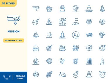 Görev için 36 Ağır Hat vektör simgesinden oluşan istisnai bir koleksiyon, 128x128 PIXEL mükemmel çözünürlük ve benzersiz görsel mükemmellik için.