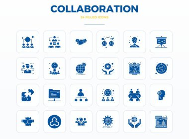 Tasarımlarınızı 28x128 PIXEL azami berraklık için tasarlanmış, İşbirliği temalı 24 SolidFill vektör simgesi ile değiştirin.