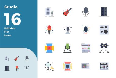 16 Düz PIXEL mükemmel vektör simgesinin kilidini aç, Studio 'dan esinlenilmiş, tüm aygıtlarda kusursuz görüntü için 128x128 biçiminde.