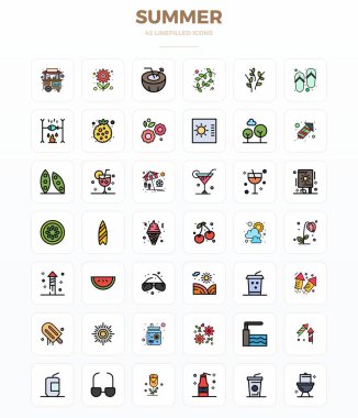 Yaz için 42 Satır doldurma vektör simgesi içeren rafine paket, 128x128 PIXEL ile optimize zarif ve işlevsel tasarım çözümleri için mükemmel kalite.