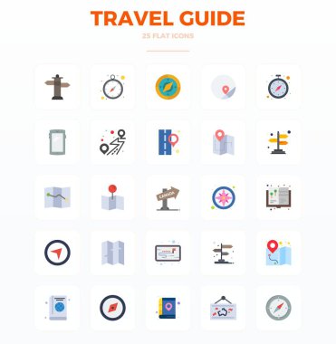 Düz formatta Seyahat Rehberi için 25 PIXEL mükemmel vektör simgesi gerekli, ideal performans ve ölçeklenebilirlik için 128 boyutta.