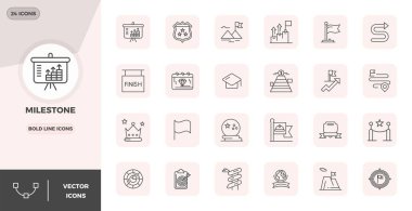 Milestone için 24 Bold Line vektör simgesinin özel koleksiyonu, 128x128 PIXEL mükemmel çözünürlükte geliştirilmiştir premium marka deneyimleri için.