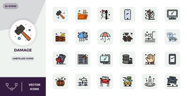 Zarar Vermek için 24 Satır Dolu vektör simgesi içeren Rafine paket, 128x128 PIXEL zarif ve işlevsel tasarım çözümleri için mükemmel kalite.