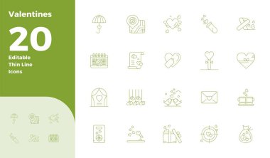 Sevgililer Günü için 20 Slim Line PIXEL mükemmel vektör simgesi koleksiyonu, netlik ve çok yönlülük için 128x128 biçiminde tasarlanmıştır..