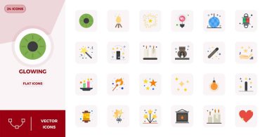 Flat 'te 24 vektör simgesinden oluşan dinamik bir set, dijital ürünler için mükemmel kalitede 128x128 PIXEL ile Parlama için tasarlanmıştır..