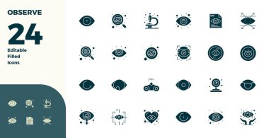 24 PIXEL mükemmel vektör simgesinin gelişmiş koleksiyonu Observe 'den esinlenilmiş, 128' e 128 mükemmel görsel performans optimizasyonu ile doldurulmuş,.