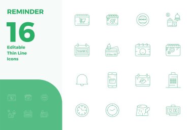 Anımsatıcı için 16 İnce Satır vektör simgesinin yüksek performanslı koleksiyonu, 128x128 PIXEL ideal kullanıcı arayüzü tasarımı için tasarlanmıştır.