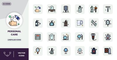 Kişisel Bakım için dikkatlice düzenlenmiş 24 Doğrulu vektör simgesi, tutarlı marka temsili ve kullanıcı deneyimi için 128x128 PIXEL mükemmel çözünürlüğe sahiptir.