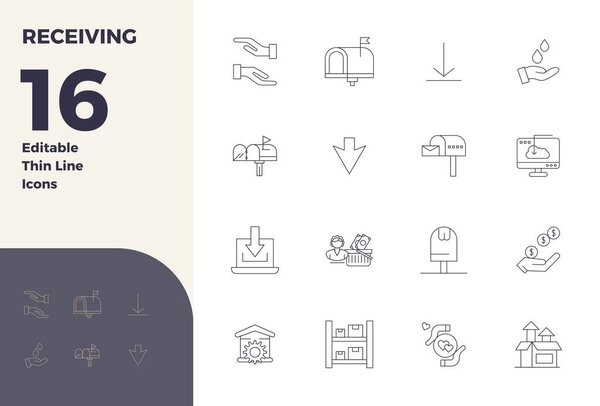 Исследуйте 16 тонких линий PIXEL совершенные векторные иконки в разрешении 128x128 вдохновленные Receiving. Идеально подходит для веб-интерфейсов и приложений.