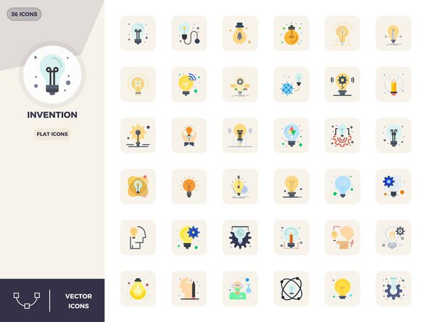 Download 36 scalable Flat vector icons designed for Invention, featuring PIXEL perfect 128x128 resolution suitable for professional and creative projects.