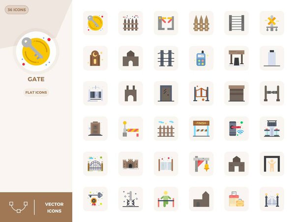 Transform your designs with 36 Flat vector icons themed around Gate, engineered in 128x128 PIXEL perfect resolution for maximum clarity.