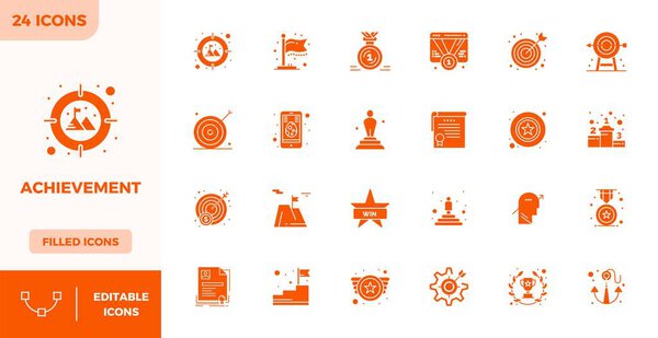 Профессионально разработанные 24 заполненные PIXEL идеальные векторные иконки для достижения цели, разработанные с разрешением 128x128 для безупречной интеграции и производительности.