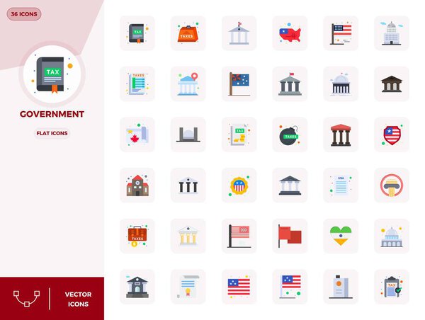 Тщательно продуманные 36 иконок с плоским вектором для правительства, поставленные в 128x128 PIXEL идеальное качество для бескомпромиссных стандартов проектирования.