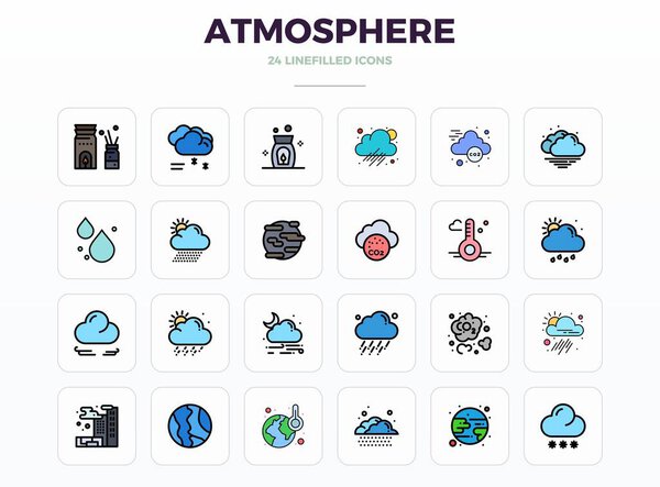Strategic bundle featuring 24 vector icons representing Atmosphere in LineFill format, optimized with 128x128 PIXEL perfect quality for professional workflows.