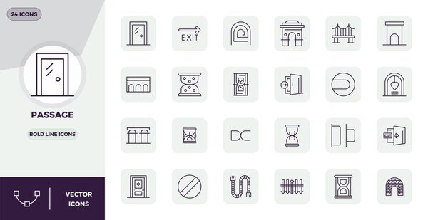 Streamlined set of 24 vector icons for Passage in Bold Line aesthetic, featuring 128x128 PIXEL perfect resolution for seamless user experiences.