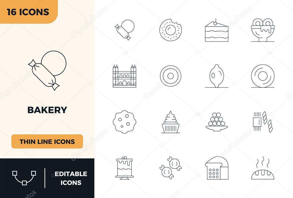 Unlock 16 Minimal Line PIXEL perfect vector icons inspired by Bakery, optimized in 128x128 format for flawless display across all devices.