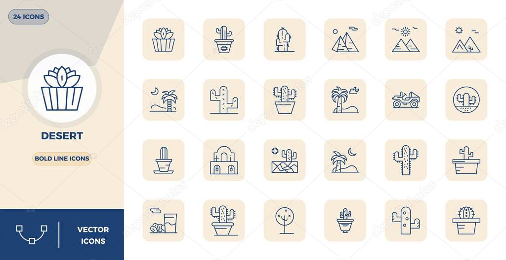 Explore 24 Bold Line PIXEL perfect vector icons in 128x128 resolution inspired by Desert. Perfect for web and app interfaces.