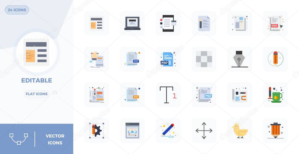 Distinctive pack of 24 PIXEL perfect vector icons inspired by Editable, crafted in Flat format at 128x128 for memorable brand experiences.