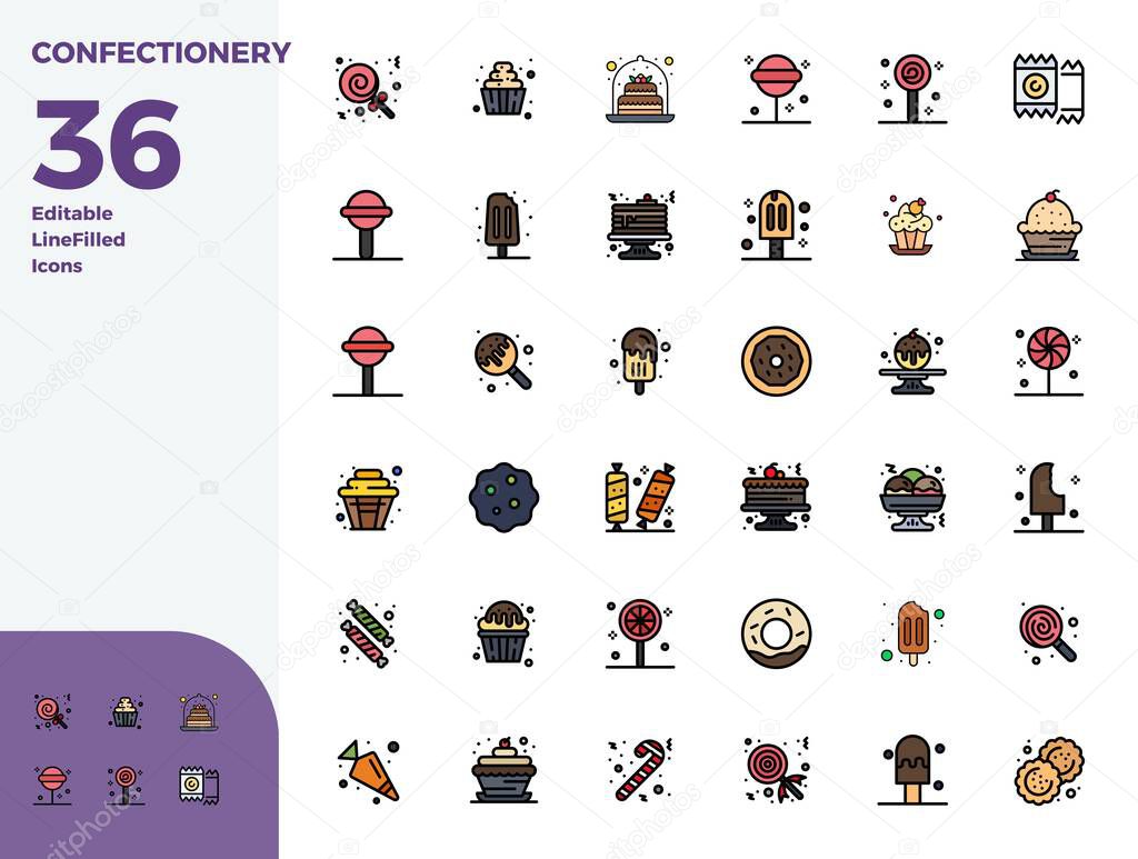 Handcrafted collection featuring 36 Duotone vector icons for Confectionery, optimized in 128x128 PIXEL perfect resolution for premium digital experiences.