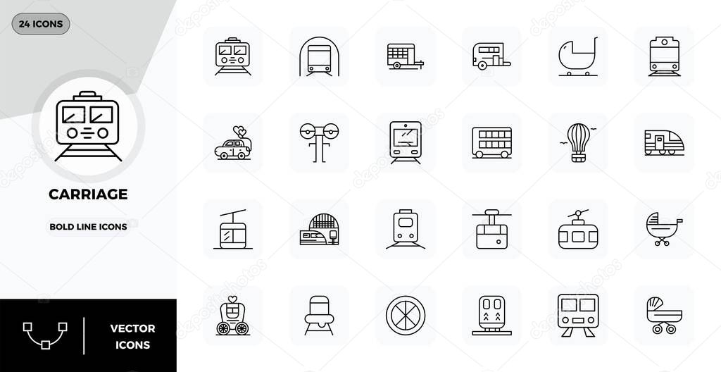 Transform your designs with 24 Bold Line vector icons themed around Carriage, engineered in 128x128 PIXEL perfect resolution for maximum clarity.