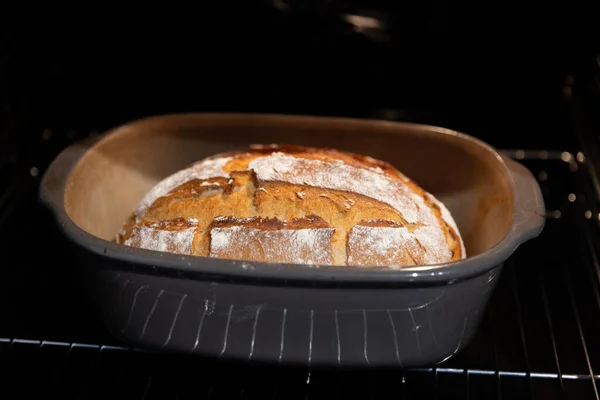 Freshly baked bread in the oven