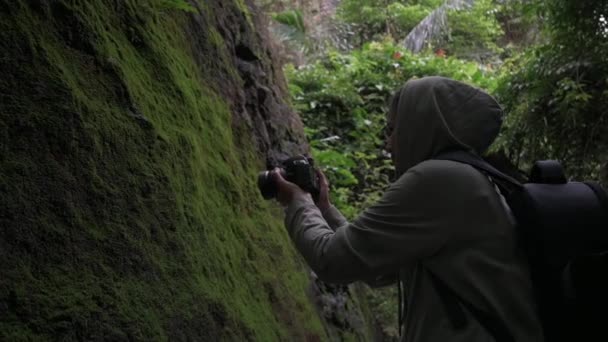 Yağmurdan Sonra Tropikal Yağmur Ormanlarındaki Dev Kayalara Tutunan Yeşil Yosunları — Stok video