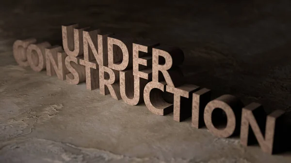 建設標識3Dイラストの下で 壁にコンクリートの文字 劇的な光 — ストック写真