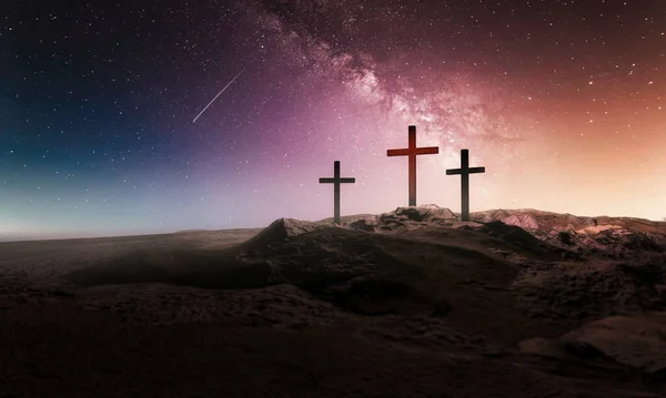 Christelijke Kruisen Heuvel Buiten Bij Zonsopgang Kruisiging Van Golgotha Illustratie — Stockfoto