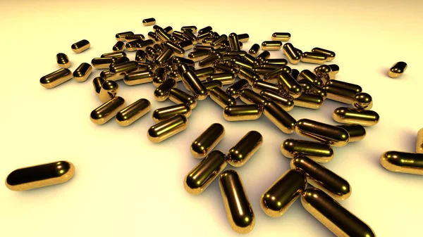 Abstrakter Haufen Von Gegenständen Die Wie Goldene Pillen Oder Kugeln — Stockfoto