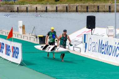 METKOVIC, CROATIA - September 17, 2024: Canoe Marathon World Championships on the Neretva River in Croatia showcasing international athletes and competitive paddling clipart