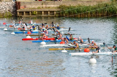 METKOVIC, CROATIA - September 17, 2024: Canoe Marathon World Championships on the Neretva River in Croatia showcasing international athletes and competitive paddling clipart