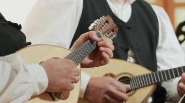 Hırvatistan 'da Geleneksel Dalmaçyalı Mandolinleri Canlı Performans, Yakın Çekim sırasında Çalan Müzisyenler