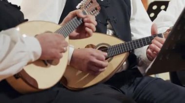 Hırvatistan 'da Geleneksel Dalmaçyalı Mandolinleri Canlı Performans, Yakın Çekim sırasında Çalan Müzisyenler