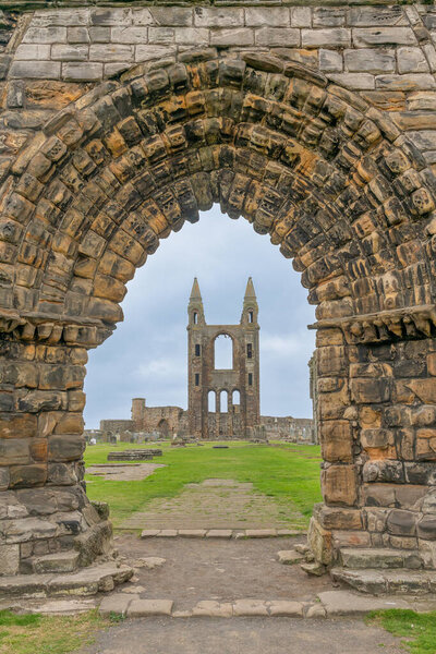Ancient ruins of St. Andrew's Cathedral in St. Andrews, Fife region, Scotland