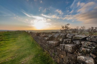 Northumberland, İngiltere 'deki Yukarı Denton' da Hadrian Duvarı 'nın bir bölümü.