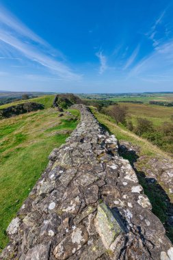 Northumberland, İngiltere 'deki Yukarı Denton' da Hadrian Duvarı 'nın bir bölümü.