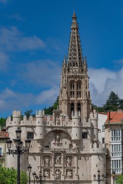 Arch of Santa Maria in the world heritage city of Burgos in Spain, Castilla y Leon - Gateway to the old town - Travel and cultural tourism concept