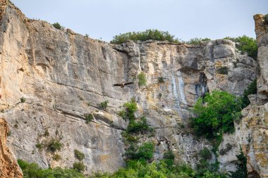 Arbayun Foz 'unun panoramik görüntüsü İspanya' nın Navarra kentindeki Salazar nehrine doğru ilerliyor. Doğal rezerv ve kuşların özel koruma alanı olarak ilan edildi..