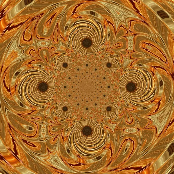 Caduta Lava Giallo Oro Lucido Con Forme Caleidoscopiche Spirali Motivi — Foto Stock